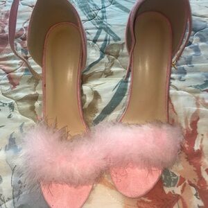 Elegant Pink Feathered Women's Heels